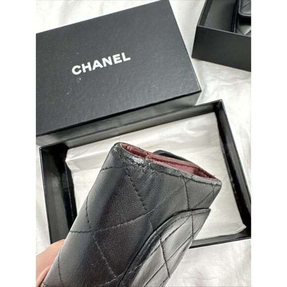 CHANEL Flap Wallet Quilted Black Silver Tone Hardware W/box - Picture 5 of 16
